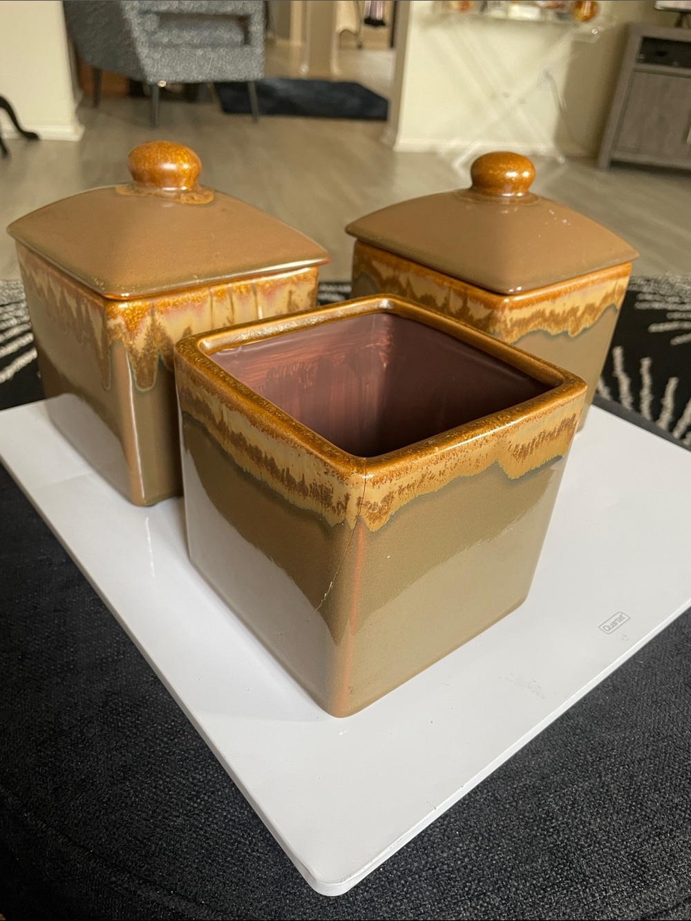 Kirkland Signature Brown and Gold Ceramic Square Canister Set - 3 Piece